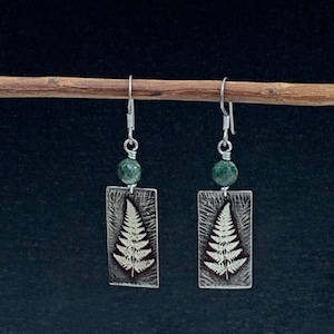 Fern Earrings, nature jewelry, silver dangle earrings, boho rustic style