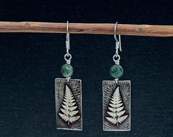 Farn Ohrringe, Natur Schmuck, Silber Ohrhänger, Boho rustikalen Stil