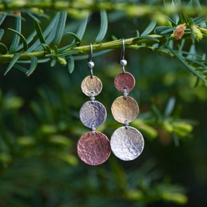 mixed metal earrings,copper brass silver jewelry, boho dangle earrings,