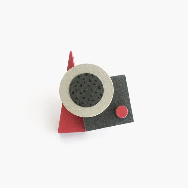 Red and gray bauhaus inspired geometric brooch | Avant Garde modernist brooch | Perfect gift for architect or art lover