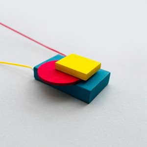 Geometric statement necklace | Multicolor Avant garde wooden pendant | Bauhaus necklace