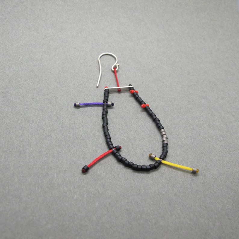 Lightweight statement earrings Black and red beaded earrings Modern art earrings