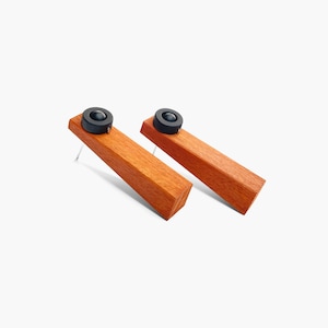 Hand painted wooden earrings in burnt orange and black  | Bold chunky geometric studs | Autumn minimalist earrings