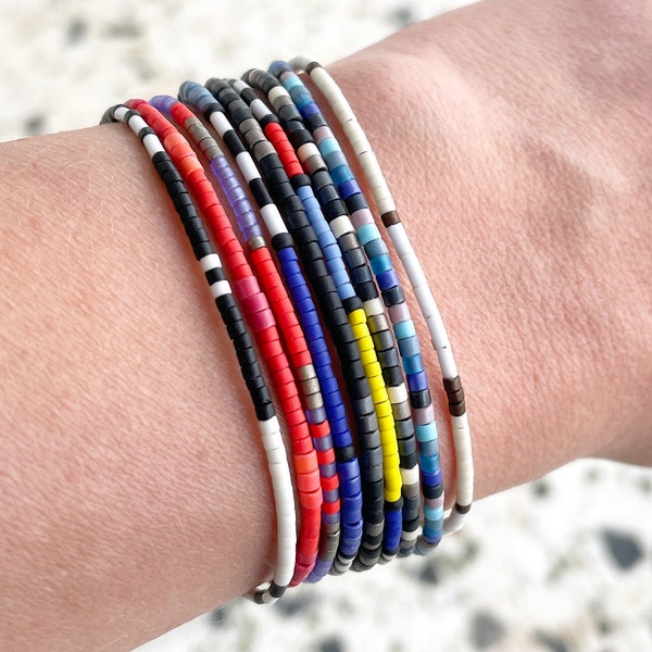 Layering thin bracelet made with delica miyuki glass beads. Everyday minimalist stacking friendship bracelets.