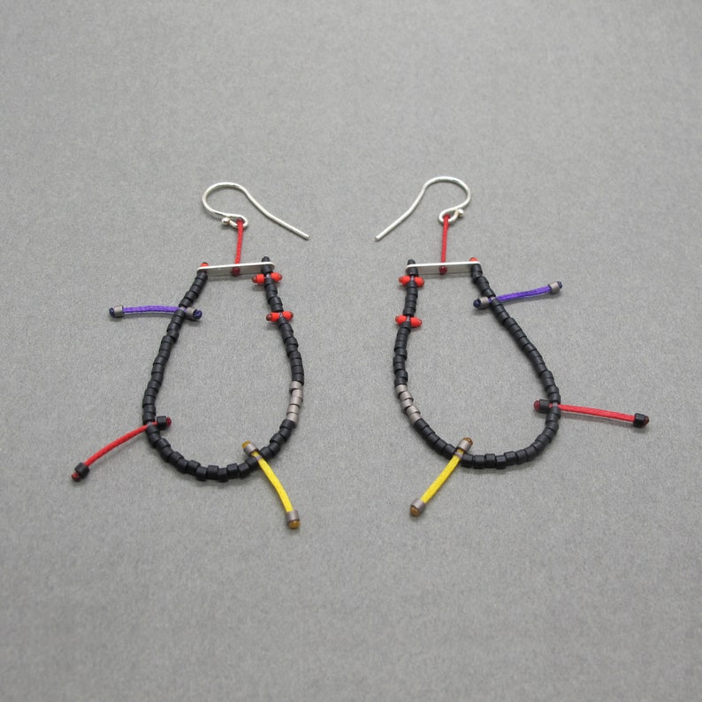 Lightweight statement earrings Black and red beaded earrings Modern art earrings