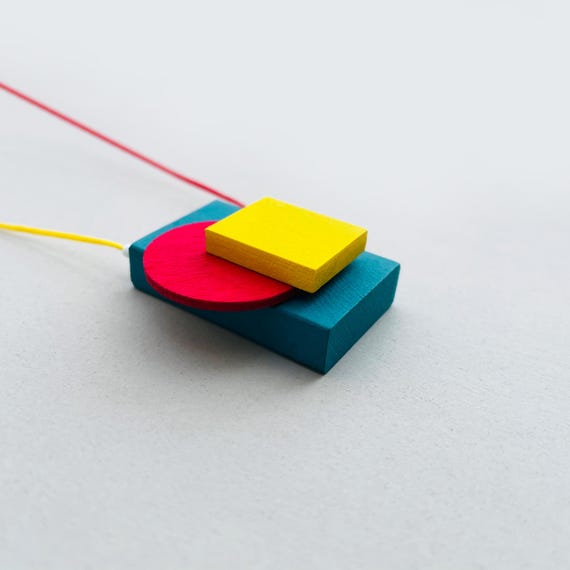 Geometric statement necklace | Multicolor Avant garde wooden pendant | Bauhaus necklace