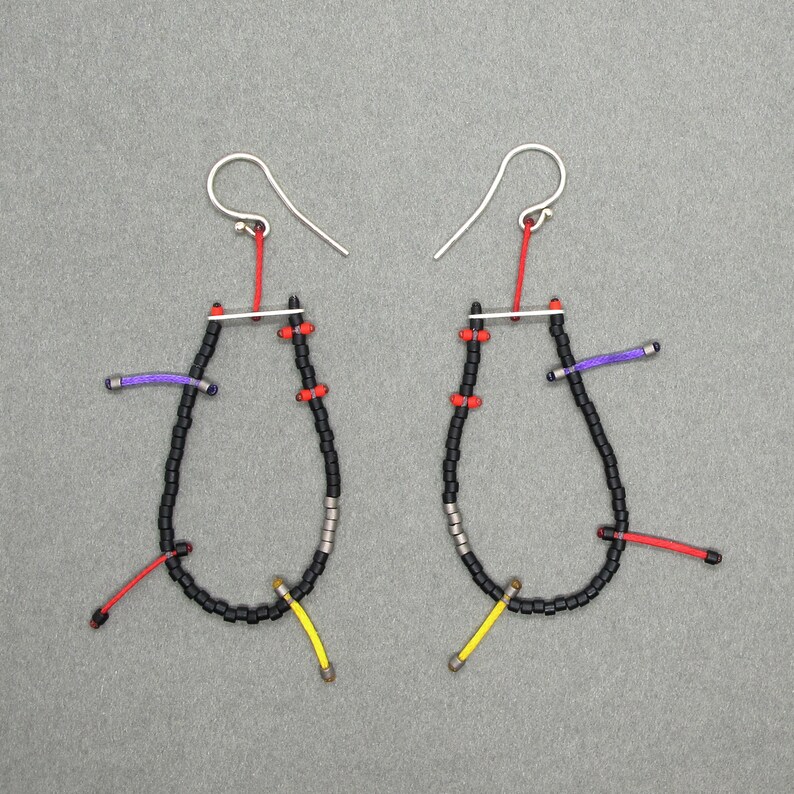 Lightweight statement earrings Black and red beaded earrings Modern art earrings