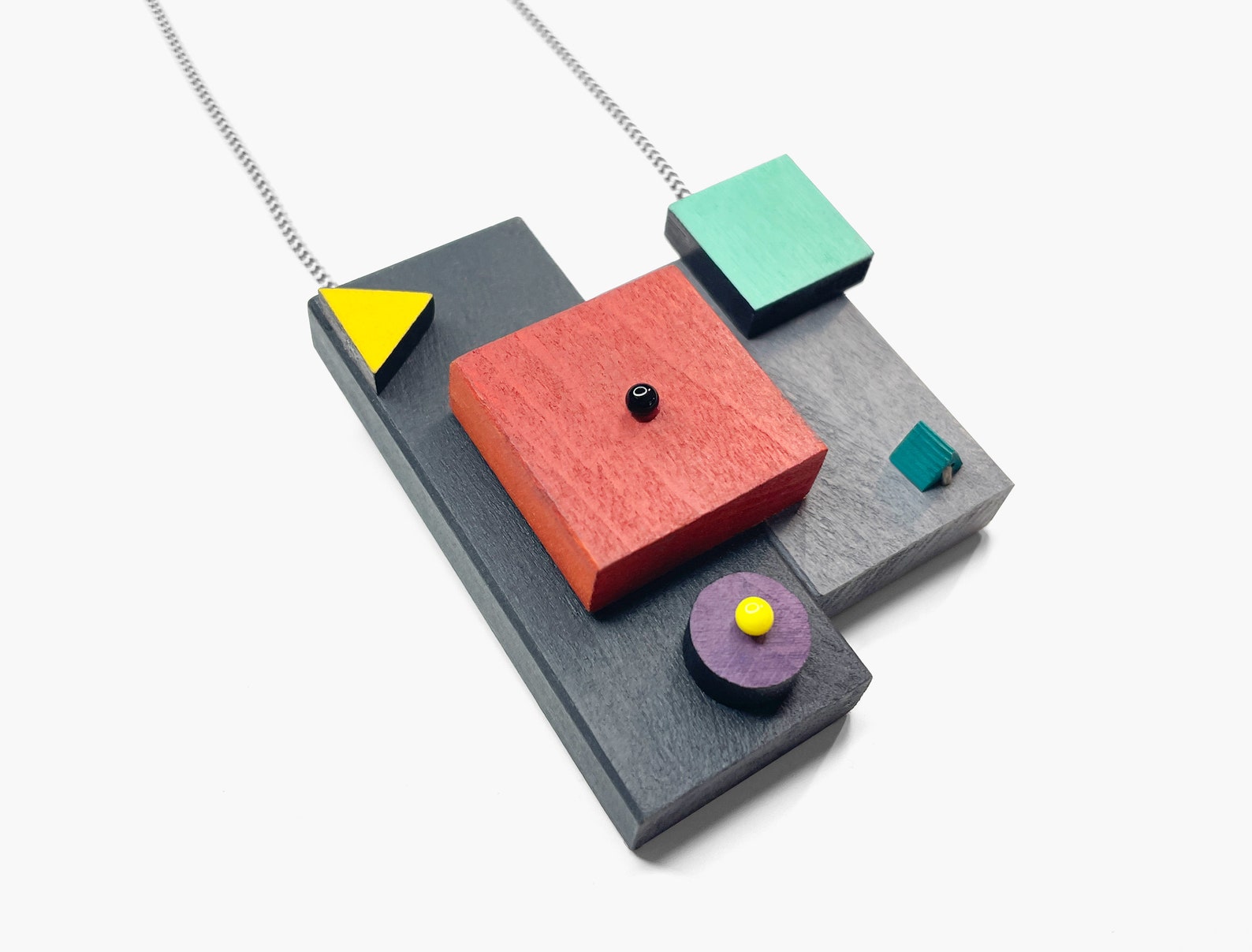 Chunky Geometric Statement Necklace, Post or Clip On Set – Handmade