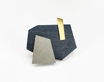 Black, gray and gold geometric statement brooch | Abstract art minimalist bauhaus style pin
