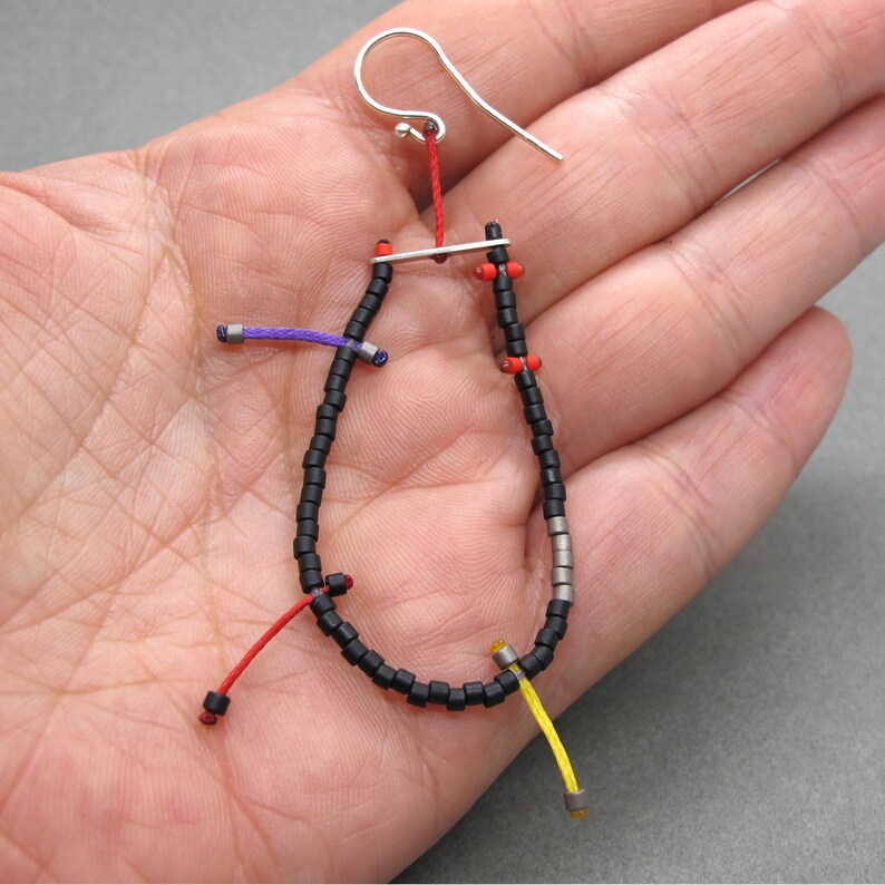 Lightweight statement earrings Black and red beaded earrings Modern art earrings