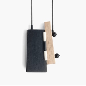 Black and white modern necklace |  Geometric statement necklace | Abstract art wooden pendant | Mens necklace