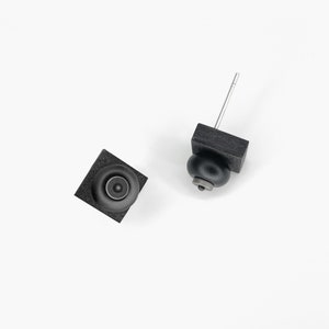 Black onyx stud earrings. Small rhombus studs. Matte wooden geometric earrings.