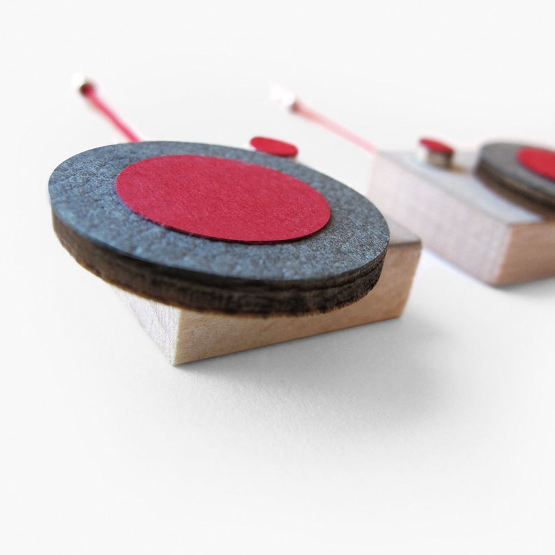 Wooden geometric red party earrings Perfect for Xmas earrings. Unique abstract modern art earrings