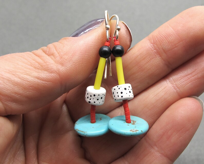 Quirky unusual /& colorful graphic earrings Memphis milano style 80s earrings Cool abstract earrings