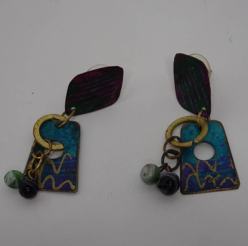 Vintage 1980s painted dangle earrings