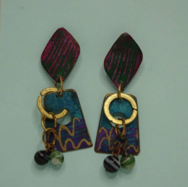 Vintage 1980s painted dangle earrings