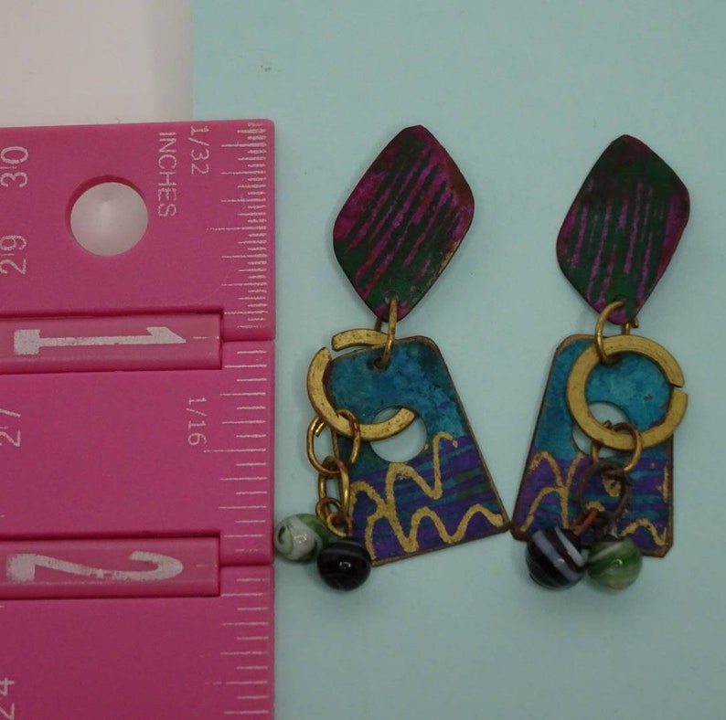 Vintage 1980s painted dangle earrings