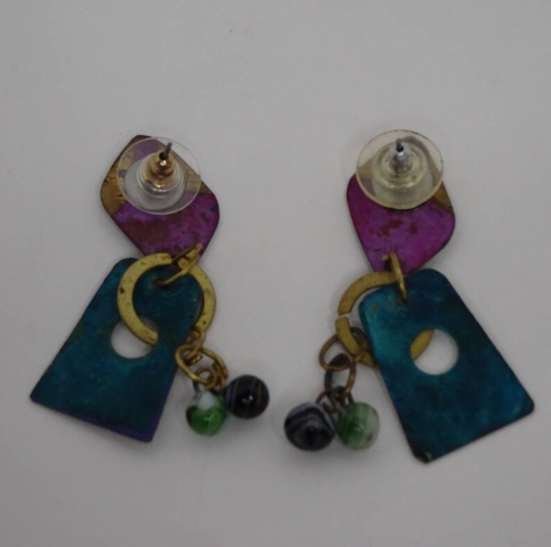 Vintage 1980s painted dangle earrings