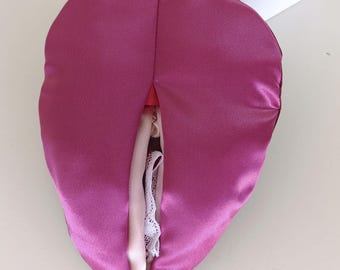 Fuchsia vulva with clitoris and urethra. Sex education set. Schools and institutes.