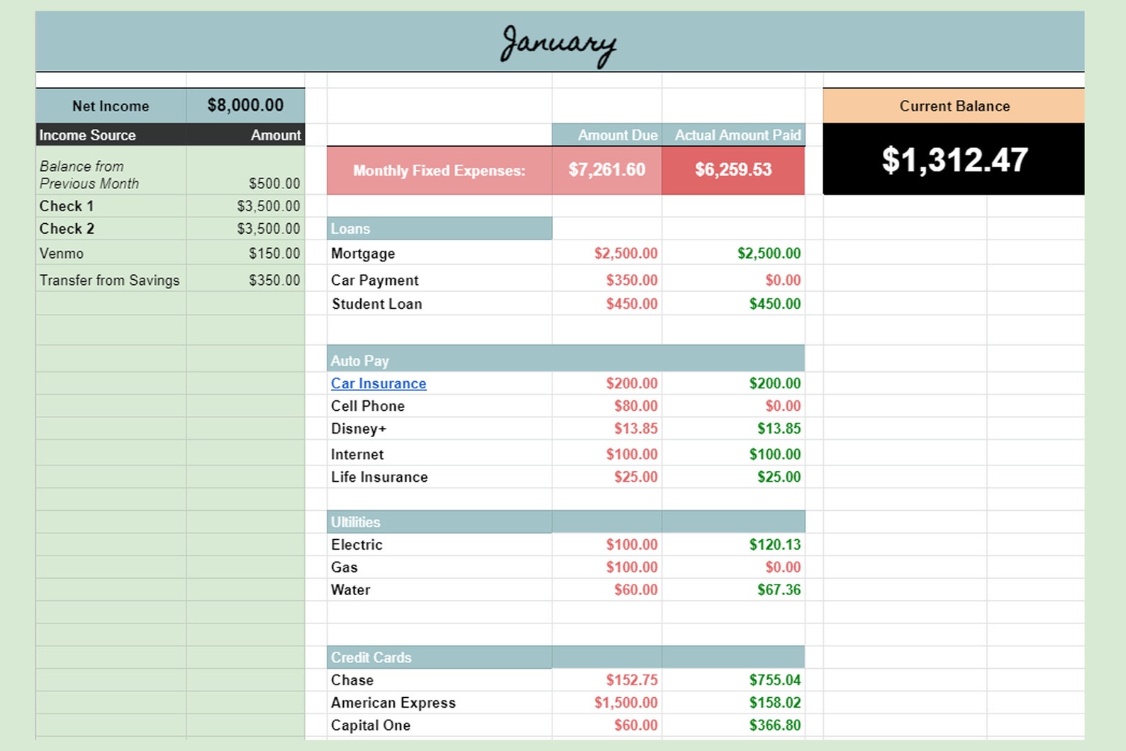 Excel Budget Monthly Budget Template Excel Budget | Etsy