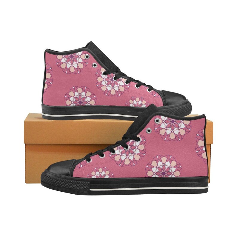 Flowers Hi Top Women Sneakers Pink Flower Shoes