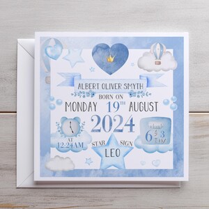Carte de naissance personnalisée pour bébé garçon * carte de naissance pour bébé garçon * carte personnalisée pour les nouveaux parents * carte de naissance pour nouveau bébé garçon
