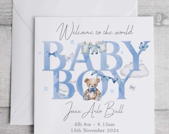Personalised New Baby Card - Baby Boy - Welcome To The World