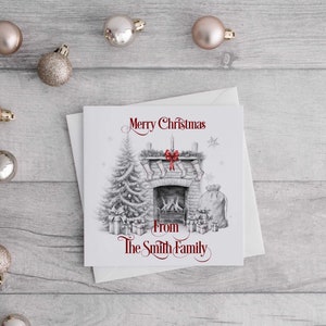 Personalised Family Christmas card, family Christmas card, Fireplace Christmas card, Personalised Stocking Card