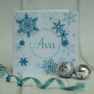 Personalisierte Weihnachtskarte * Aqua * Schneeflocken * Tochter, Mama, Patin, Verlobte, Frau, Nichte, Freund