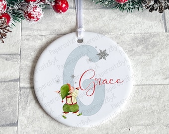 Personalised Christmas Elf Ceramic Bauble * Personalised Tree Decoration