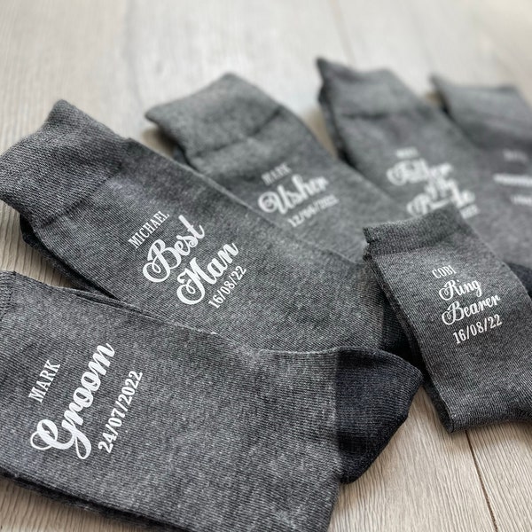 Grey/Gray Personalised wedding socks * Groom * Page Boy * Best Man* Groomsman Gift