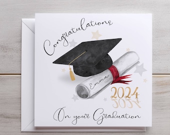Carte de remise des diplômes personnalisée - Carte de remise des diplômes avec capuchon et parchemin - Félicitations pour l'obtention de votre diplôme - Fier de vous