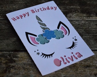 Personalised Papercut Unicorn Birthday Card