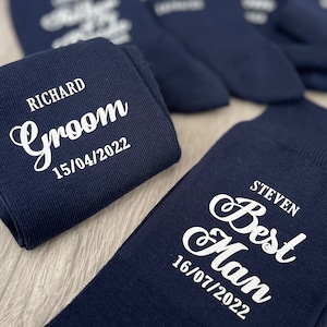 Navy Blue Personalised wedding socks Groom Page Boy Best Man Groomsman Gift image 7