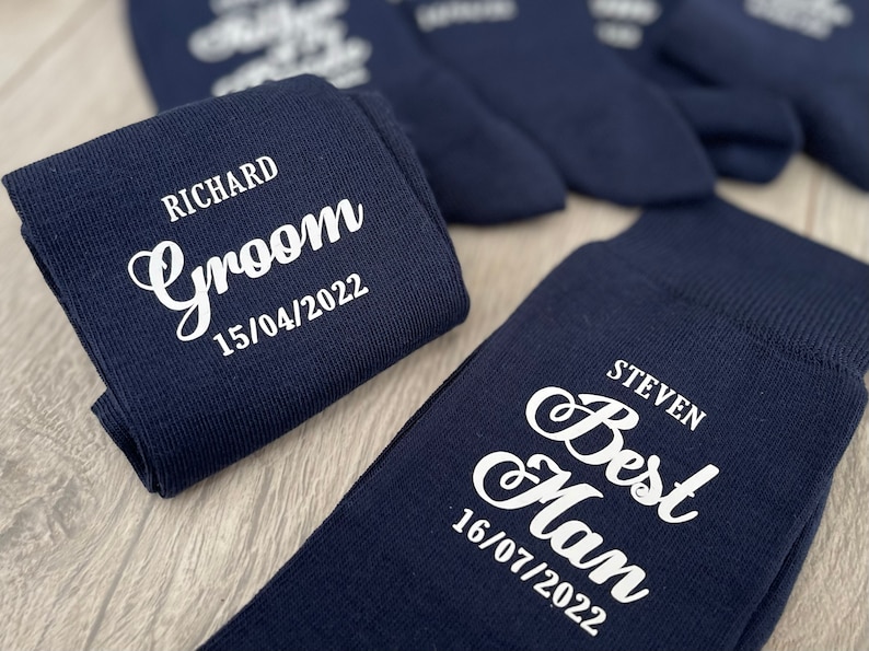 Navy Blue Personalised wedding socks Groom Page Boy Best Man Groomsman Gift image 7