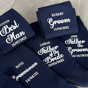 Navy Blue Personalised wedding socks Groom Page Boy Best Man Groomsman Gift image 4