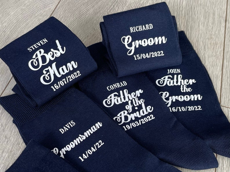 Navy Blue Personalised wedding socks Groom Page Boy Best Man Groomsman Gift image 4