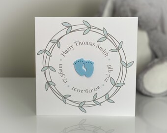 Tarjeta de bebé nueva personalizada - Nuevo bebé niño - Bienvenido al mundo - Tarjeta de bebé niño