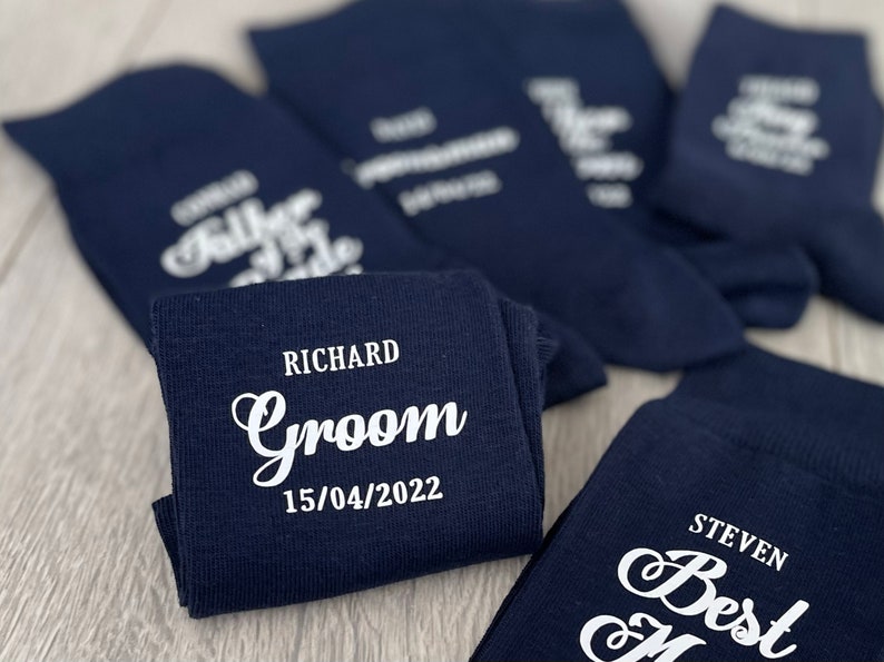 Navy Blue Personalised wedding socks Groom Page Boy Best Man Groomsman Gift image 6