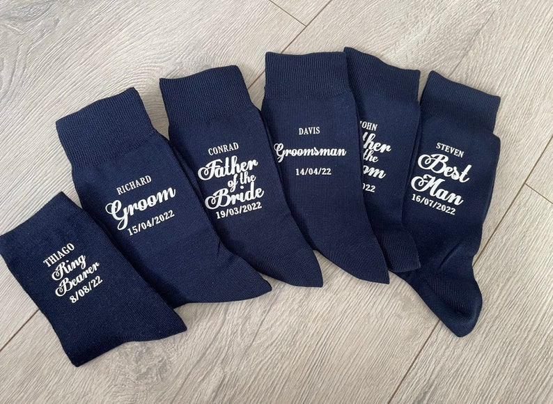 Navy Blue Personalised wedding socks Groom Page Boy Best Man Groomsman Gift image 1