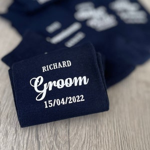 Navy Blue Personalised wedding socks Groom Page Boy Best Man Groomsman Gift image 2