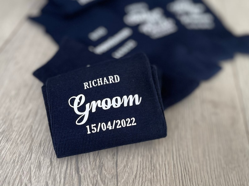 Navy Blue Personalised wedding socks Groom Page Boy Best Man Groomsman Gift image 2