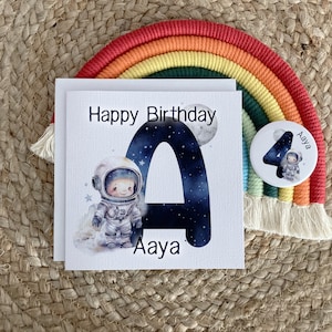Biglietto d'auguri personalizzato, compleanno dell'uomo spaziale, piccolo astronauta