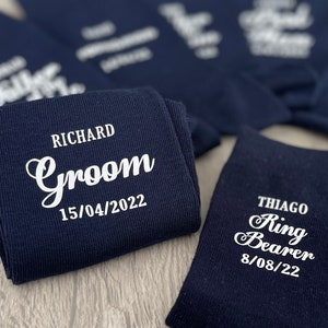 Navy Blue Personalised wedding socks Groom Page Boy Best Man Groomsman Gift image 5