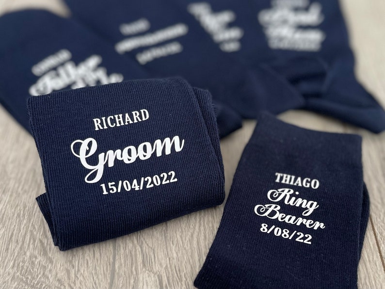 Navy Blue Personalised wedding socks Groom Page Boy Best Man Groomsman Gift image 5