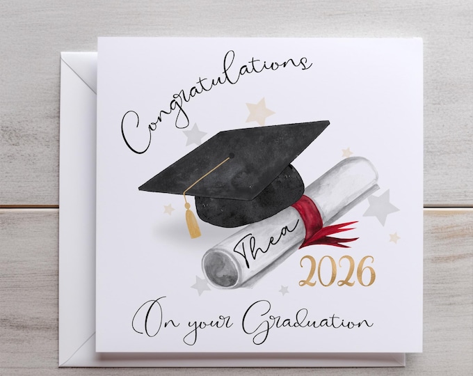 Personalised Graduation Card - Graduation Card with Cap & Scroll - Congratulations on your Graduation - Proud of you
