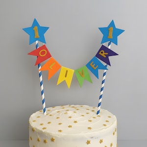 Personalised Cake Topper 1st Birthday Star Bright Rainbow Theme Name Bunting With Age Baby Party Decoration Girls Boys Table Flags Garland