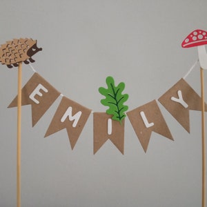 Personalised Woodland Animal Autumn Theme Birthday Bunting Cake Topper Picks Wood Land Hedgehog  Party Decoration Girls Boys Flags Garland