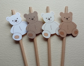 Cute Teddy Bear Baby Shower Drinking Straws Girl Boy New Mum to be Cup Paper Party Decoration Occasion Brown Recycled Kraft 1st Birthday 2nd