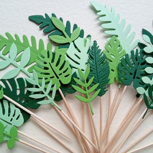 Large Pack Mixed Jungle Theme Leaves Cupcake Toppers Safari Green Food Picks Leaf Cup Cake Party Decoration Birthday Dinosaur Baby Shower